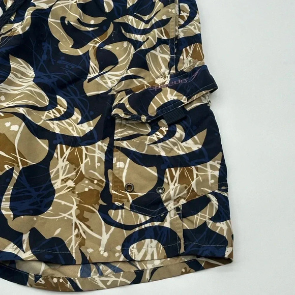 Men's SPEEDO Swim Trunks Navy & Gray Sz MEDIUM drawstring CARGO pockets - Picture 3 of 7